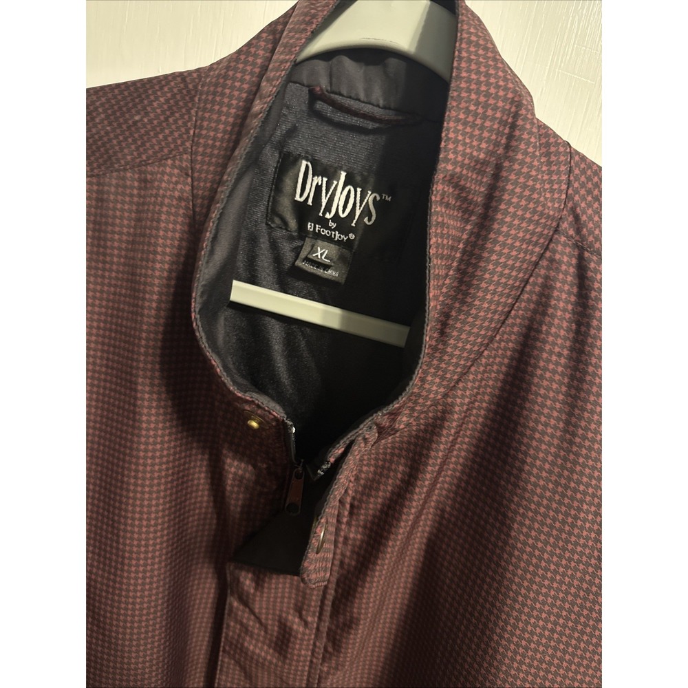 DryJoys x Foot Joy Men's Half Zip Golf Rain Jacket Black/Maroon Houndstooth • XL